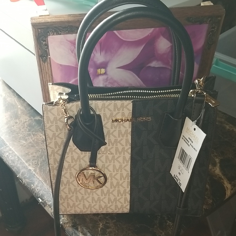 Michael Kors Black and Cream Signature Satchel